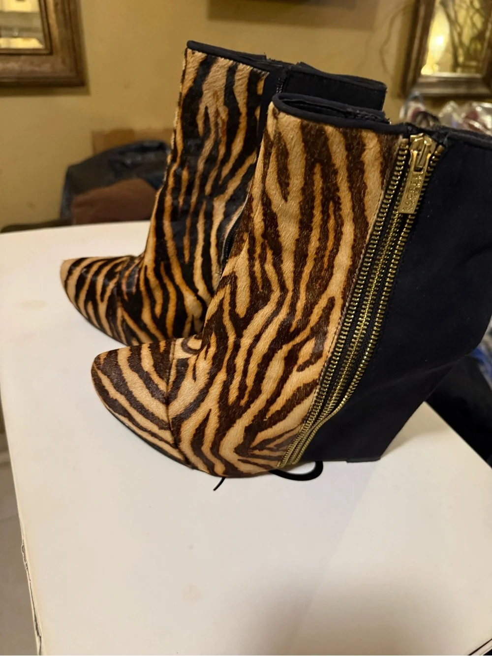 Rachel Roy Tiger-Print Wedge Ankle Boot with Side Zip